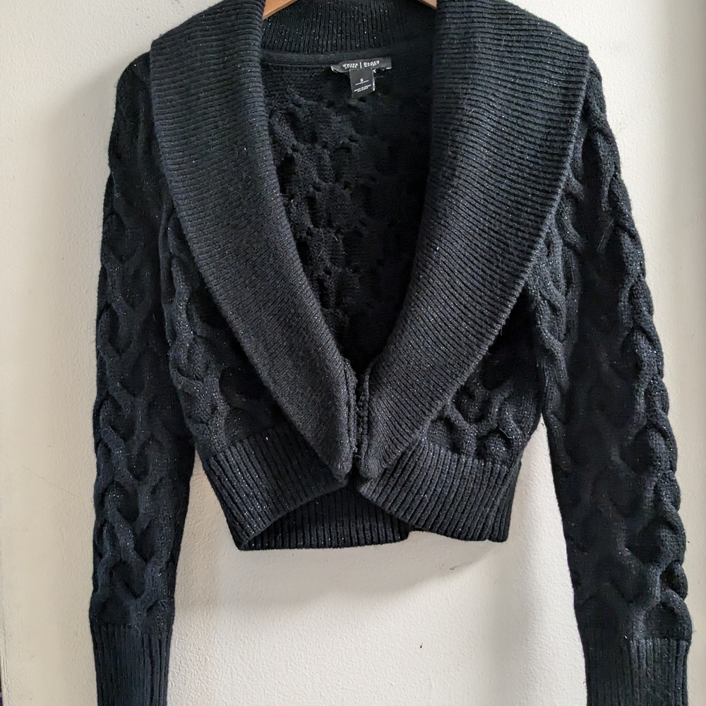 WHBM Bolero Style Black Cable Knit Sweater